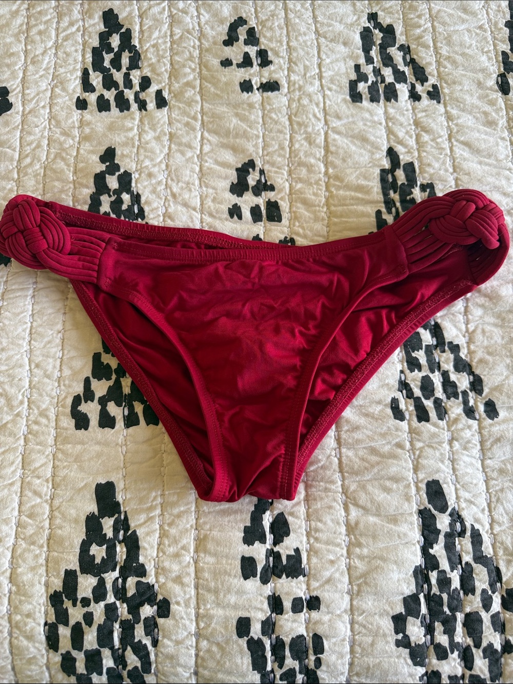 L*Space Deep Red Bikini Bottom with Braided Side Straps size M